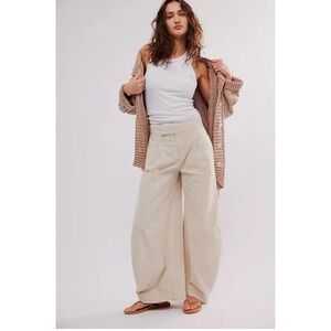 Free People Beige Teagan Barrel Trousers